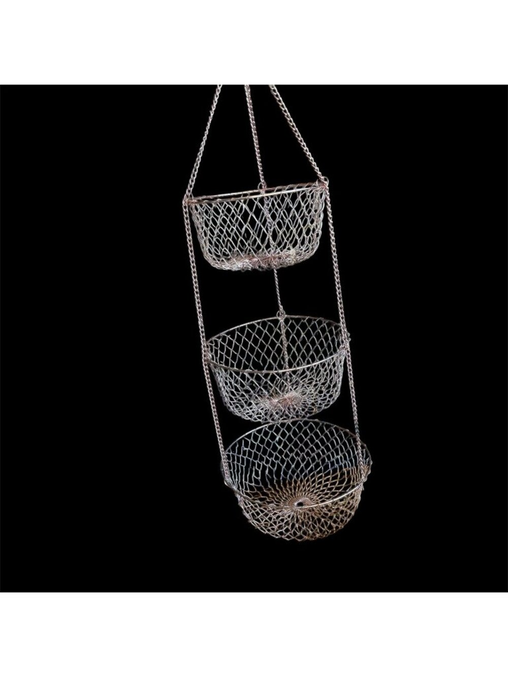 Vtg Copper Color 3 Tier Wire Hanging Basket 29" Collapsible Fruits Vegetables